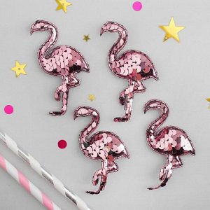Декор для творчества «Фламинго с пайетками» размер 1 шт. 7 * 3 * 0.2 см, набор 4 шт., цвет розовый