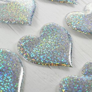 Сердечки декоративные, набор 12 шт., размер 1 шт: 6,5-6 см, цвет серебристый