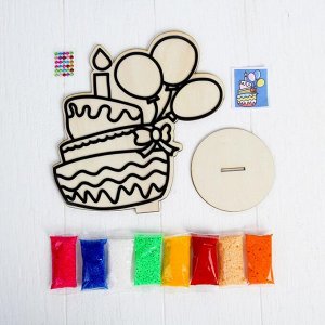Аппликация шариковым пластилином "Торт" 8 цветов по 4 гр, подставка, стразы