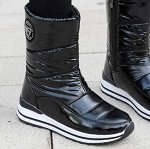 Зимние водонепроницаемые блестящие  дутики, черные