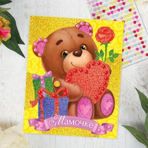 Фреска с полубусинами "Мамочке", медвежонок