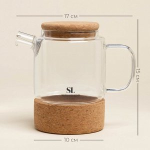 Заварочный чайник SL Home «Алькорноке», 600 мл, 17x10x15 см, на пробковой подставке, стекло, прозрачный