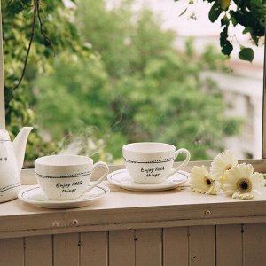 Чайный сервиз SL Home «Милый дом», 4 предмета: 2 чашки 275 мл, 2 блюдца d=15.5 см, фарфор, белый
