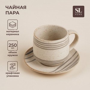 Чайная пара SL Home «Райяс», 2 предмета: чашка 230 мл, блюдце d=12.5 см, керамика, бежевая