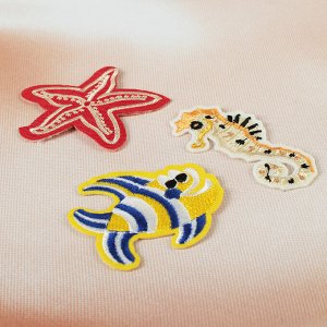 Набор термоаппликаций, "Морская звезда, рыба, морской конек", 3шт, разноцветный
