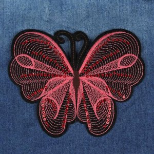 Термоаппликация "Бабочка", с пайетками, 15,5*12см, цвет красный