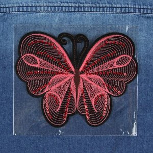 Термоаппликация "Бабочка", с пайетками, 15,5*12см, цвет красный