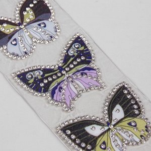 Термоаппликация со стразами «Бабочки», 6*4,5 см, 6 шт на листе, цвет МИКС