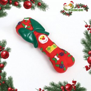Игрушка пищащая для собак "Новогодняя кость с бантиком", винил, 18 х 5,6 х 4 см, красная