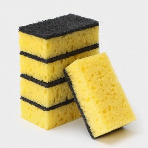 Губка для посуды с чистящим слоем «Королевская Лилия», 450 г/м², 105x65x35 мм, абразивное полотно, МИКС