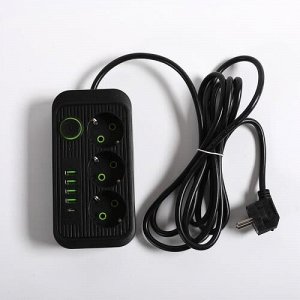 Универсальный сетевой удлинитель, фильтр, 3 розетки, 3 USB, 1 Type-C, 17,2х8,7х4см