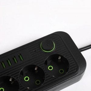 Универсальный сетевой удлинитель, фильтр, 3 розетки, 3 USB, 1 Type-C, 17,2х8,7х4см
