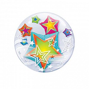 Шар полимерный 22" BUBBLE Инсайдер "Звёзды разноцветные", шар в шаре