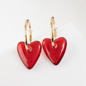 Серьги кольца с сердцем QF «Моя любовь», d=2 см, красный в золоте