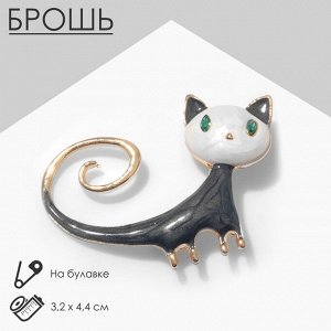 Брошь «Кошка» длиннохвостая, цветная в золоте