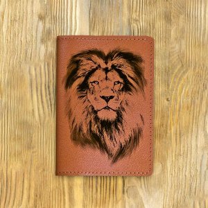 Обложка на паспорт "Могучий лев", рыжая