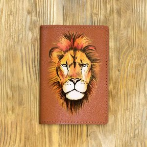 Обложка на паспорт "Голова льва", рыжая