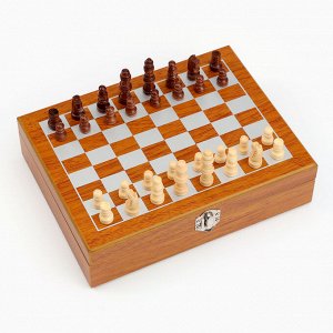 Подарочный набор 6 в 1, фляжка 8 oz, рюмка, воронка, кубики 5 шт., карты, шахматы, 18x24 см