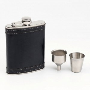 Подарочный набор 6 в 1, фляжка 8 oz, рюмка, воронка, кубики 5 шт., карты, шахматы, 18x24 см