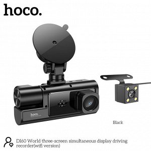 Видеорегистратор HOCO DI60 с тремя камерами WI-FI приложение HD Black