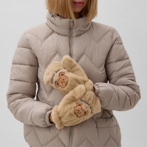 Варежки подростковые MINAKU Мишка вышивка 24 см цвет коричневый