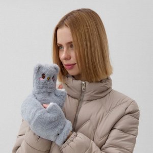 Варежки - митенки женские MINAKU «Мишка», размер 24 см, серые