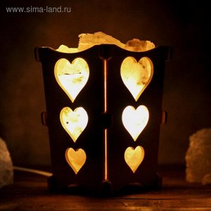 Соляной светильник "Сердечки", корзина, 10 х 10 х 15 см, 2 кг, белый, деревянный декор