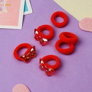 Резинки для волос «Нежность», набор 6 шт., бабочка, красный