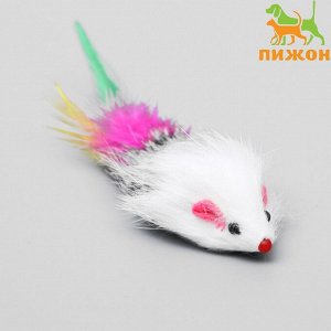 Мышь из натурального меха с хвостом из перьев, 6,5 см 3278968