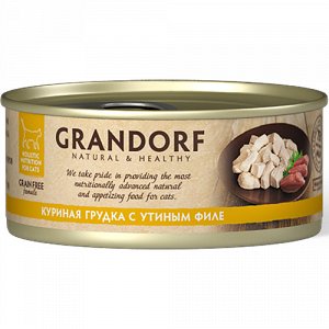 Grandorf конс 70гр д/кош Куриная грудка с уткой (1/6)