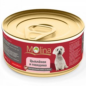 Molina Консервы с цыпленком и говядиной в желе для собак
