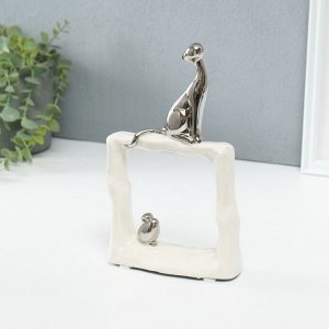 Фигурка керамика «Кошки-мышки. Квадрат», белый с серебром, 5.2x13.5x23 см