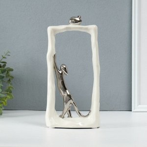 Фигурка керамика «Кошки-мышки - охота. Прямоугольник», белый с серебром, 6.2x12x24.5 см