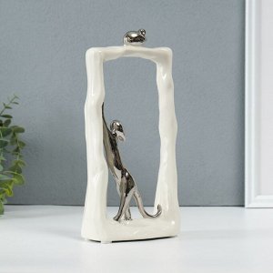 Фигурка керамика «Кошки-мышки - охота. Прямоугольник», белый с серебром, 6.2x12x24.5 см