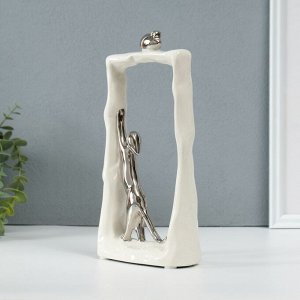 Фигурка керамика «Кошки-мышки - охота. Прямоугольник», белый с серебром, 6.2x12x24.5 см