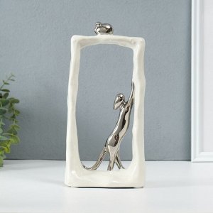 Фигурка керамика «Кошки-мышки - охота. Прямоугольник», белый с серебром, 6.2x12x24.5 см