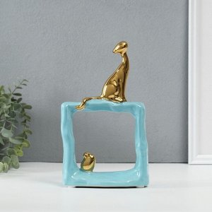 Фигурка керамика «Кошки-мышки. Квадрат», голубой с золотом, 5.2x13.5x23 см