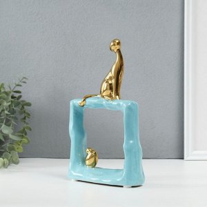 Фигурка керамика «Кошки-мышки. Квадрат», голубой с золотом, 5.2x13.5x23 см
