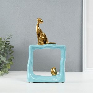 Фигурка керамика «Кошки-мышки. Квадрат», голубой с золотом, 5.2x13.5x23 см