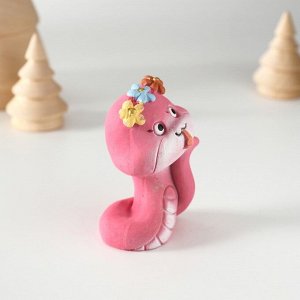 Фигурка полистоун «Змейка с цветочным венком», с золотом, 4.5x4x6.5 см, МИКС