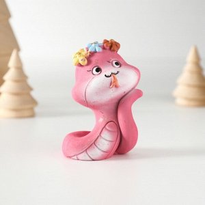 Фигурка полистоун «Змейка с цветочным венком», с золотом, 4.5x4x6.5 см, МИКС