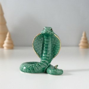 Фигурка керамика «Тёмно-зелёная кобра», с золотом, 4.7x8x7.5 см
