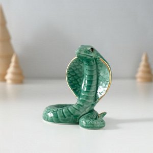 Фигурка керамика «Тёмно-зелёная кобра», с золотом, 4.7x8x7.5 см