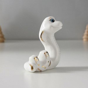 Фигурка керамика «Белая кобра с подковой», с золотом, 2.5x6.5x8 см