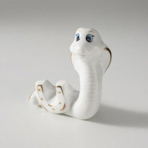 Фигурка керамика «Белая кобра с подковой», с золотом, 2.5x6.5x8 см