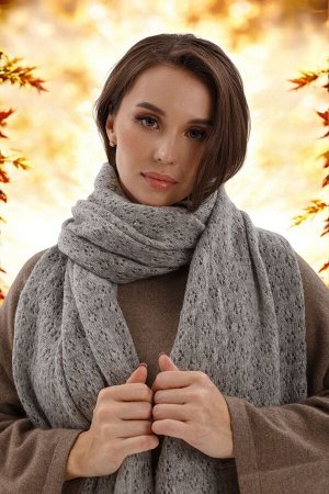 Палантин  вязанный (платок шерстяной), размер 70*200 см, серый, 100% шерсть, Монголия