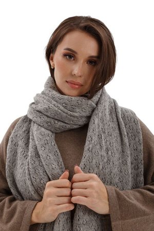 Палантин  вязанный (платок шерстяной), размер 70*200 см, серый, 100% шерсть, Монголия