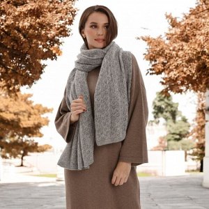 Палантин  вязанный (платок шерстяной), размер 70*200 см, серый, 100% шерсть, Монголия