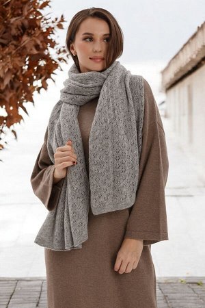 Палантин  вязанный (платок шерстяной), размер 70*200 см, серый, 100% шерсть, Монголия
