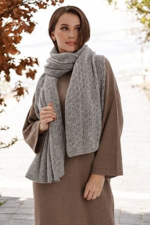 Палантин  вязанный (платок шерстяной), размер 70*200 см, серый, 100% шерсть, Монголия